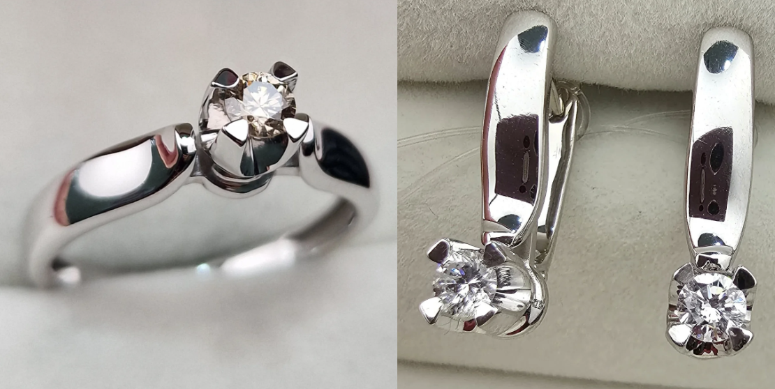 Золотой набор с бриллиантами (кольцо 0.20Ct SI1/N, VG-Cut, серьги 0.352 Ct I1/H, VG-Cut)
