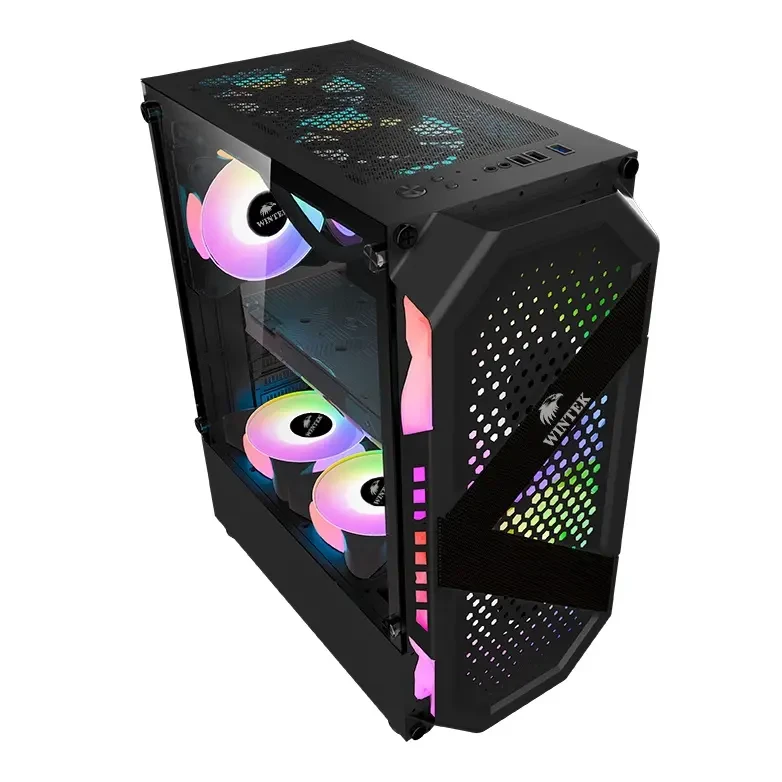 Корпус Wintek Gamer D535-B TG, ATX/Micro ATX, USB 1*3.0/2*2.0, HD+Mic, 0,5mm, 3*12cm ARGB fan +contr