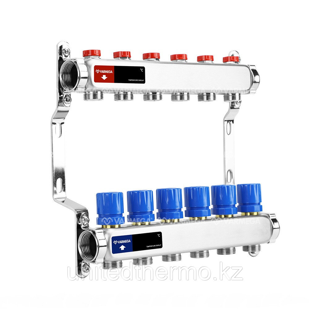 Коллектор 1", 6 x 3/4"EK из нержавеющей стали с регулирующими и балансировочными клапанами Varmega