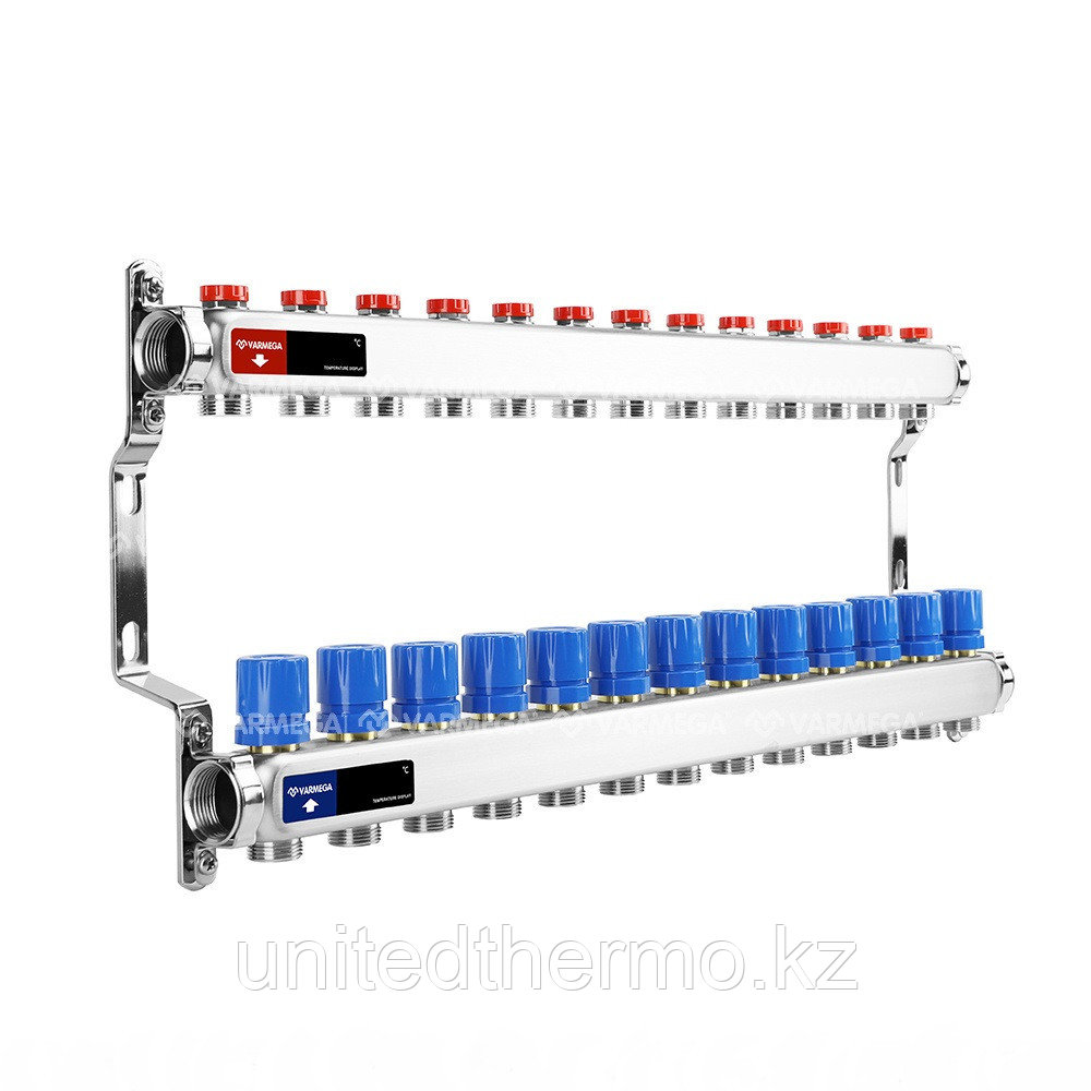 Коллектор 1", 13 x 3/4"EK из нержавеющей стали с регулирующими и балансировочными клапанами Varmega