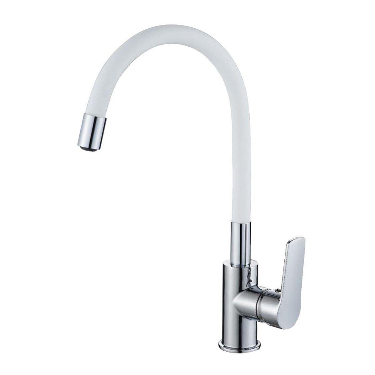 Смеситель д/к DecoRoom DR22022-White с гибким цветным изливом, белый