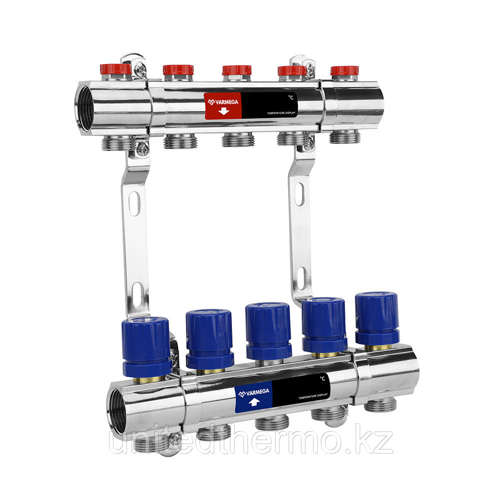 Коллекторные группы 1", 9 x 3/4"EK из латуни с регулирующими и балансировочными клапанами, фото 1