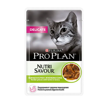 Pro Plan DELICATE для кошек с чувствительным пищевареним с ягненком в соусе , 85гр