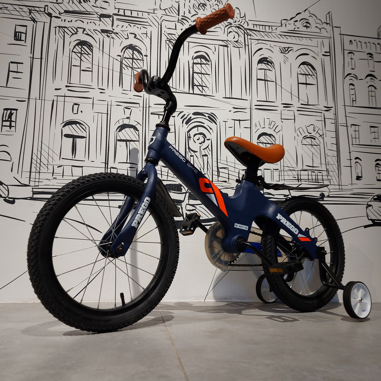 Легкий детский двухколесный велосипед "Prego" 16" колеса с боковыми поддерживающими колесами. Синий.