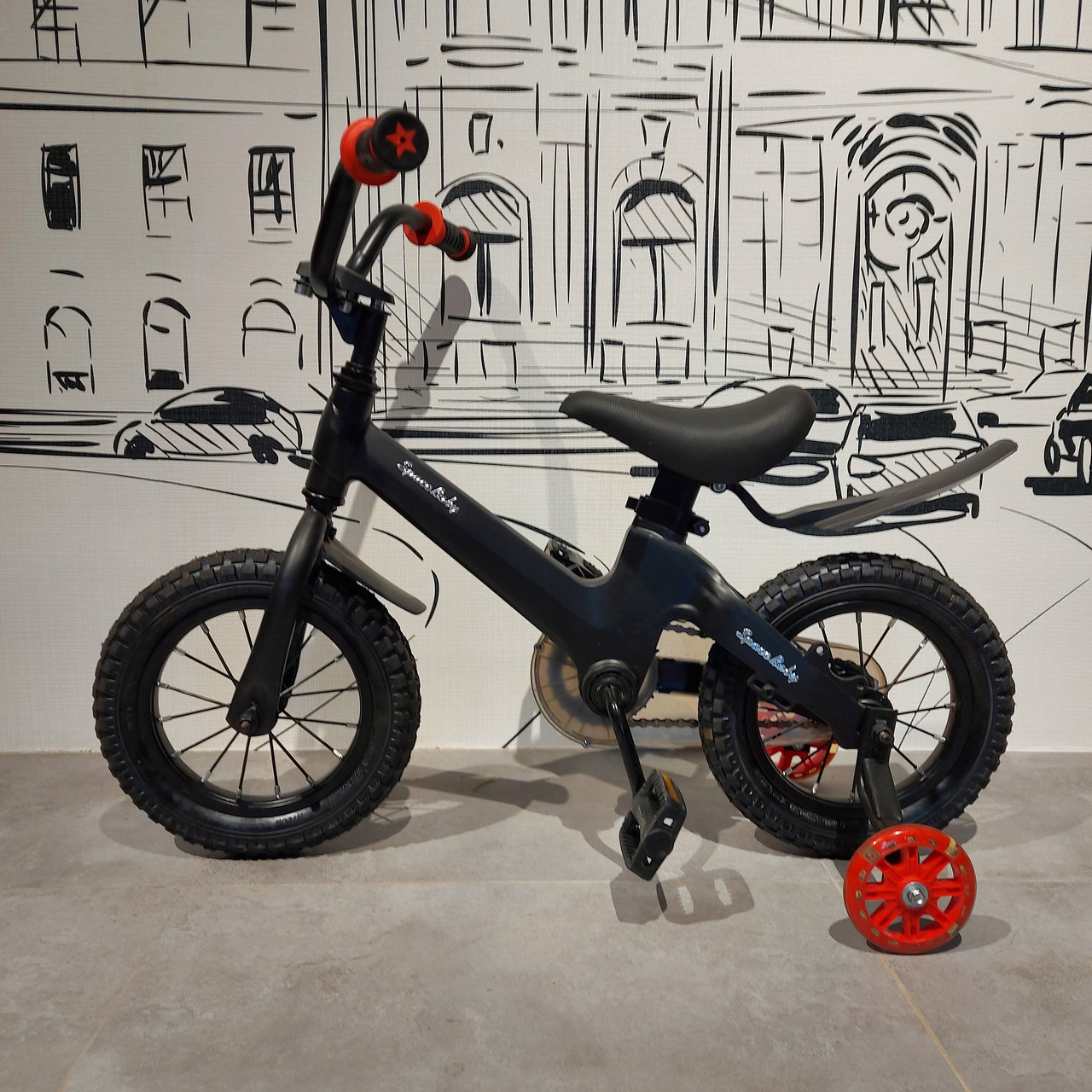 Легкий детский двухколесный велосипед "Space Baby" 12" колеса с боковыми поддерживающими колесами. Черный. - фото 5 - id-p106976663