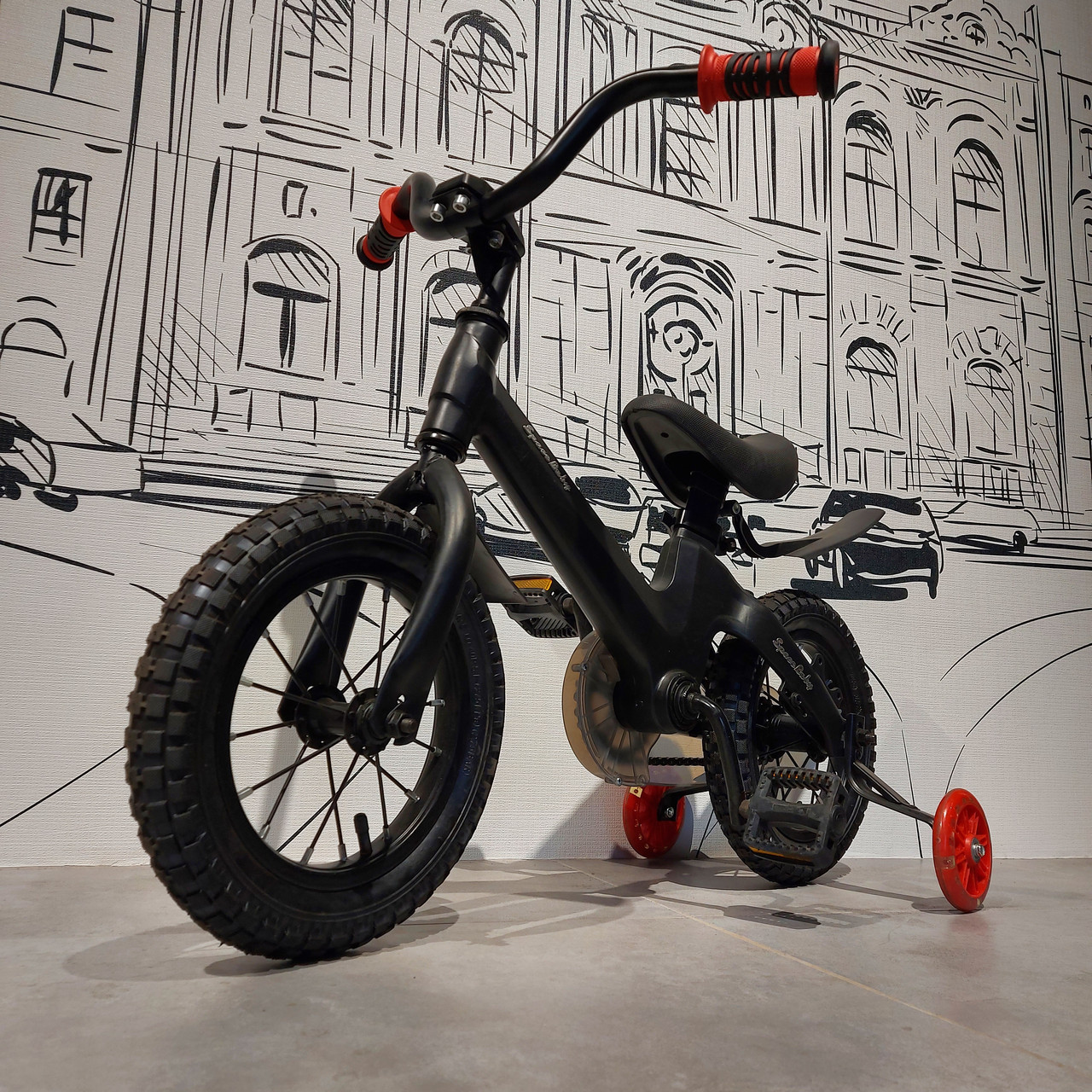 Легкий детский двухколесный велосипед "Space Baby" 12" колеса с боковыми поддерживающими колесами. Черный. - фото 1 - id-p106976663