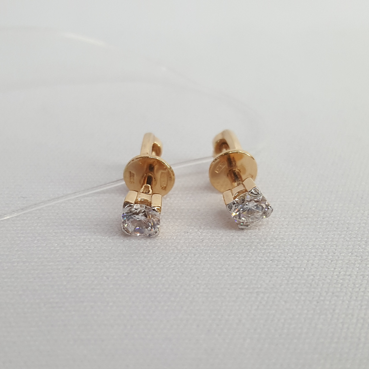 Серебряные серьги-пусеты  Фианит Aquamarine 420381.6 серебро с позолотой, фото 1