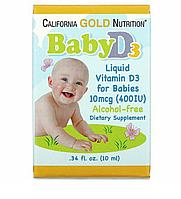 California Gold Nutrition, жидкий витамин D3 для детей, 10 мкг (400МЕ), 10мл (0,34 жидк. унции)