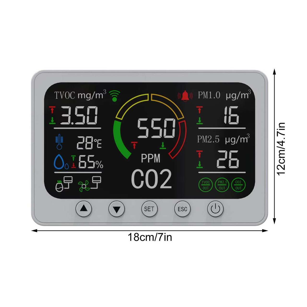 Монитор качества воздуха PT02 7в1 (CO2, PM1.0, PM2.5, PM10, TVOC, температура и влажность) - фото 8 - id-p106988517