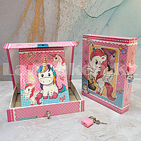Блокнот в коробке с замком единорог A6 розовый