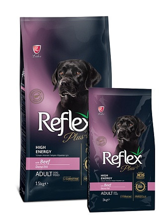 RFX-108 Reflex Plus Adult Dog HE Beef, корм с говядиной для активных собак с говядиной, уп.3кг.