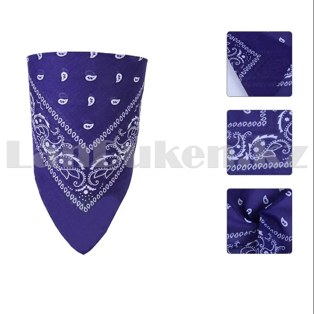 Бандана платок хлопковая с узором восточный огурец квадратная 53х53 см фиолетовая - фото 4 - id-p107003842