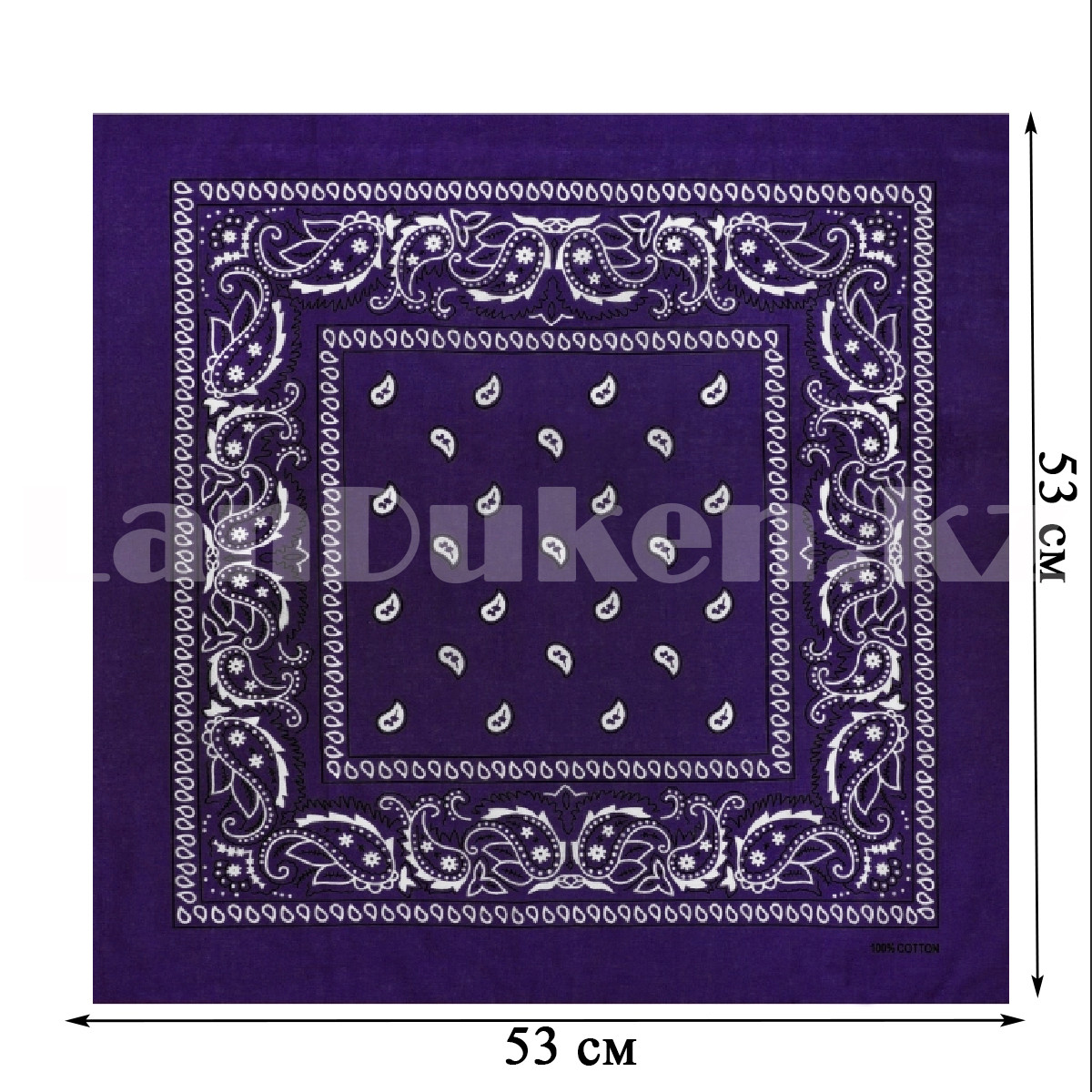 Бандана платок хлопковая с узором восточный огурец квадратная 53х53 см фиолетовая - фото 2 - id-p107003842