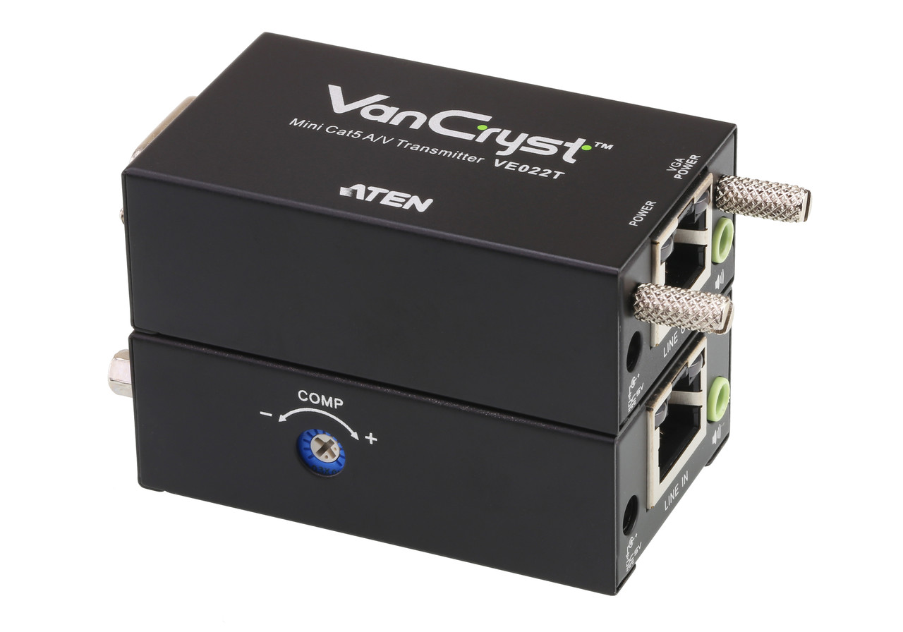 Мини видео-удлинитель по кабелю Cat 5 и интерфейсами передачи звука, VGA (1280 x 1024@150м) VE022 ATEN