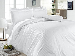 Белый гостиничный комплект постельного белья из страйп-сатина. Оптом. 1.5-спальный. Полоса 1х1см