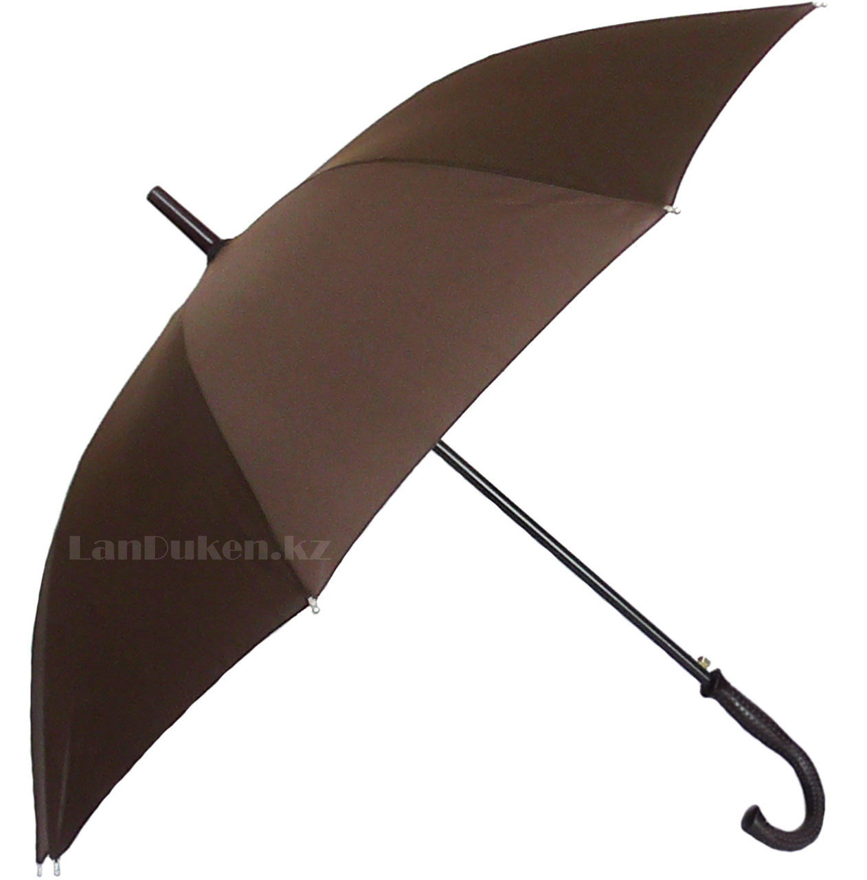 Мужской коричневый зонт-трость, зонт полуавтомат с деревянной ручкой