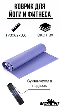 Коврик для фитнеса и йоги Yoga Mat 0,6 см Синий