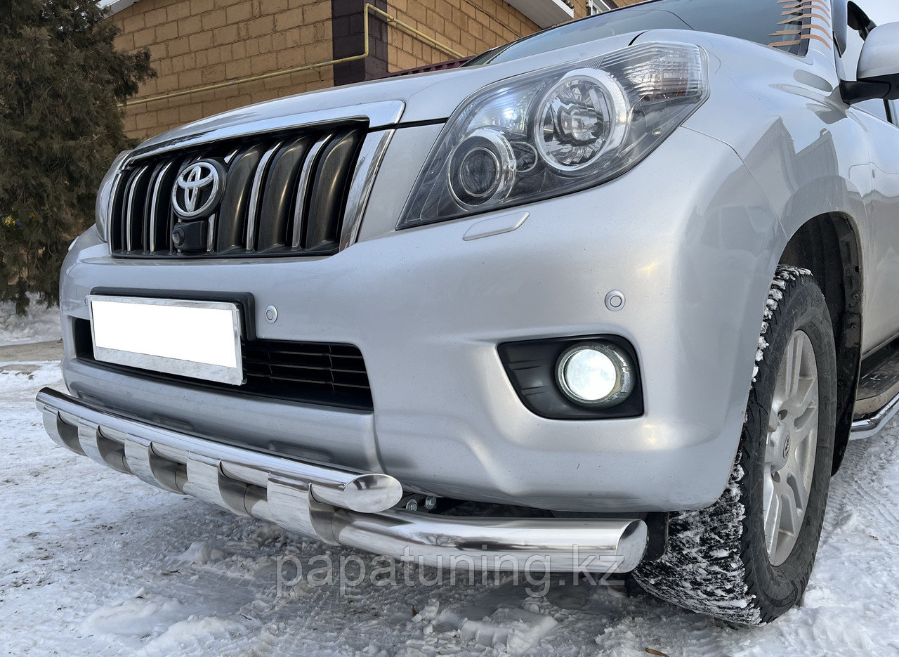 Защита переднего бампера двойная с перемычками Папа Тюнинг d76/60 для Toyota Land Cruiser Prado 150 2010-
