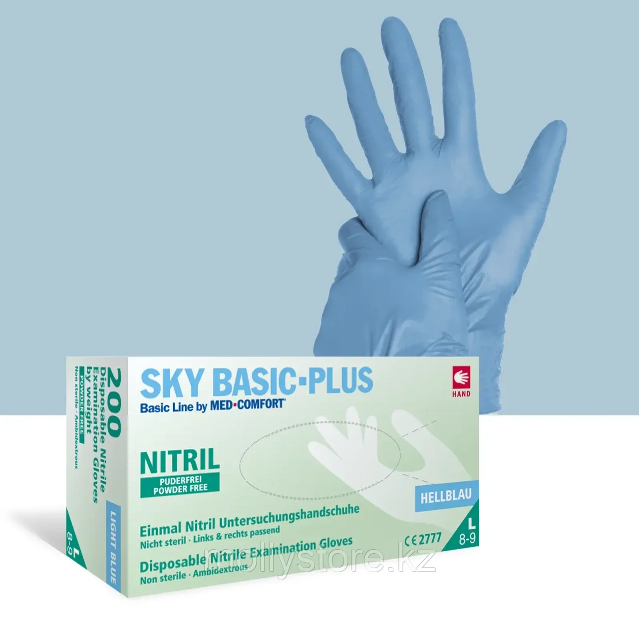 Med Comfort Sky-Basic PlusПерчатки нитриловые, нестерильные, голубые, неопудренные (200шт/уп) Sky-Basic Plus