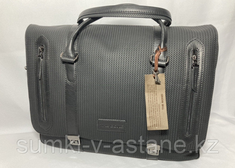 Мужская деловая сумка-портфель из плетёной кожи "The Bond". Высота 30 см, ширина 40 см, глубина 7 см.