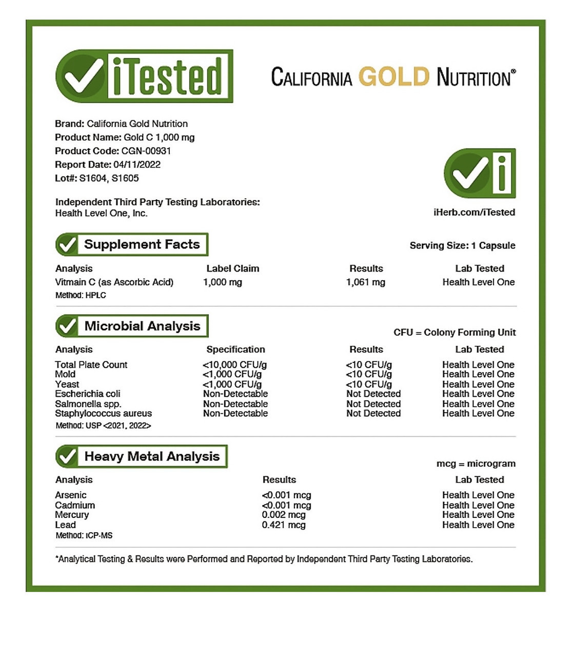 California gold nutrition gold C, витамин С класса usp, 1000мг, 60 вегетарианских капсул - фото 5 - id-p107103926