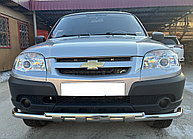 Защита переднего бампера двойная с перемычками с подгибами d53/42 Папа Тюнинг для Chevrolet Niva 2010-