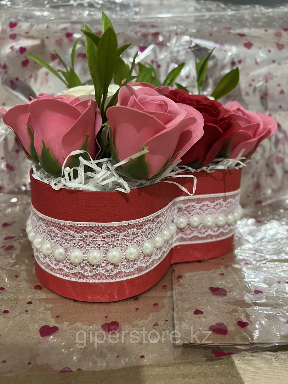 Набор мыльных роз в коробке сердце, 19 Роз