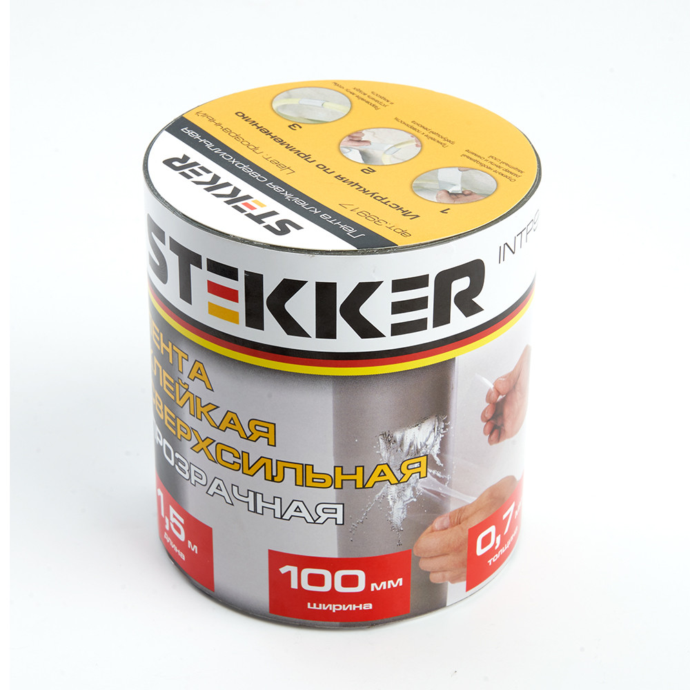Лента клейкая сверхсильная STEKKER 0,7*100 мм, 1,5 м. прозрачная INTP9-0715-10, фото 1