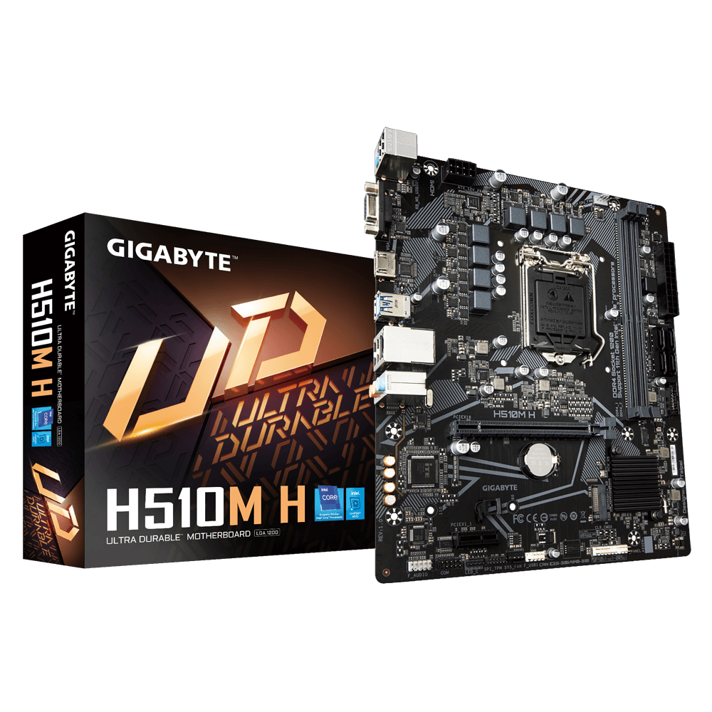 Материнская плата Gigabyte H510M H LGA1200, iH510, 2xDDR4 3200/2933/2666MHz, 1хM.2 (PCI-E 3.0x4/x2 или SATA), - фото 1 - id-p103671083