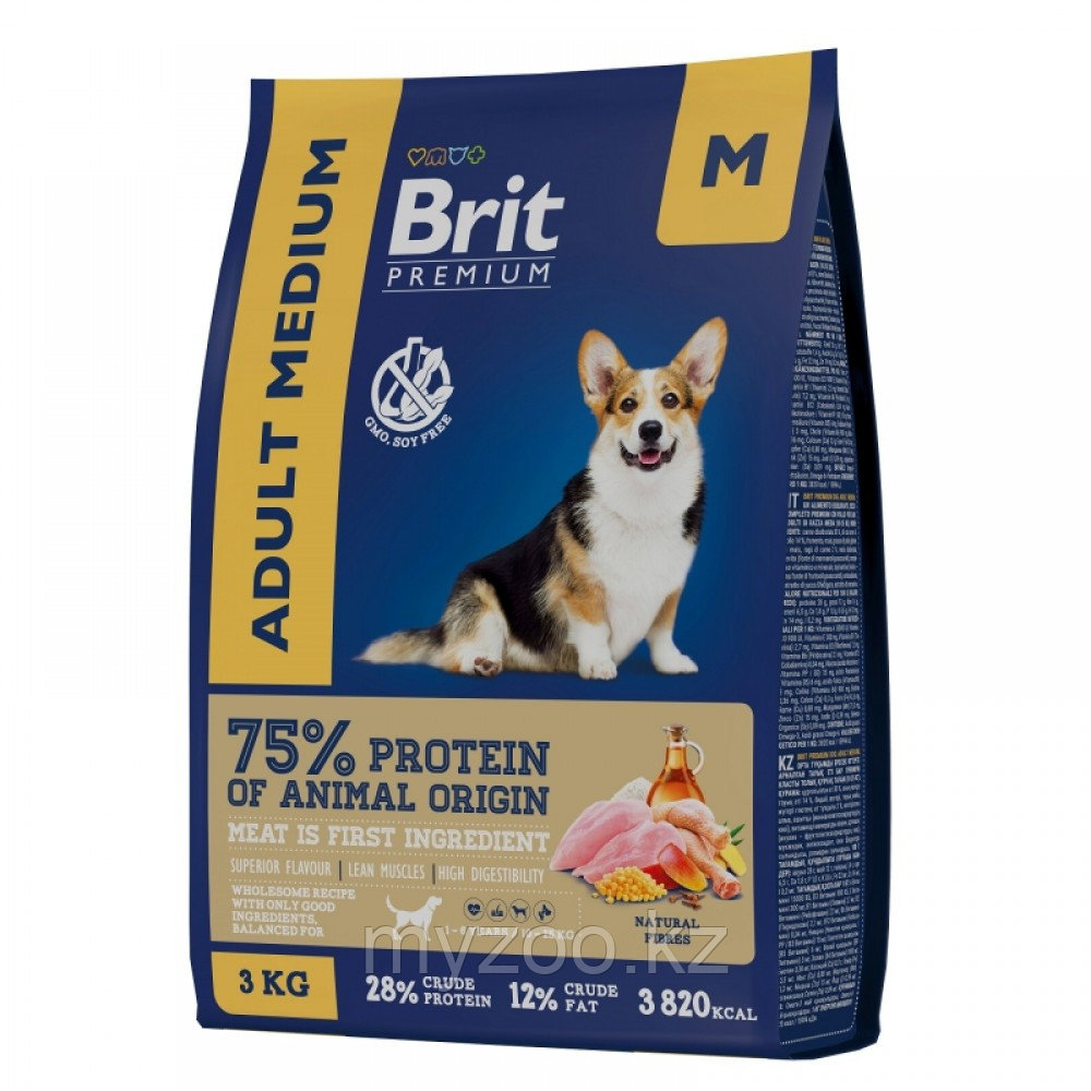 Brit Premium MEDIUM ADULT CHICKEN для собак средних пород с курицей, 1кг