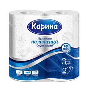 Бумажные полотенца Карина, 2 рулона в упаковке, 3 слоя, белые, 23 см. - фото 1 - id-p107132009