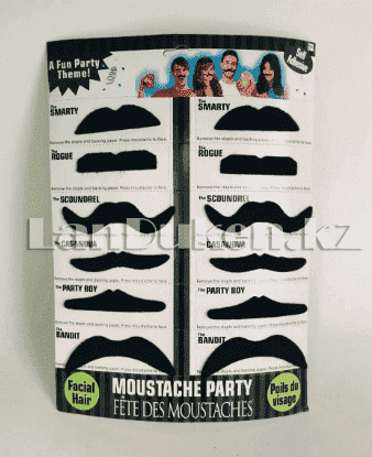 Накладные усы для вечеринок черные 6 видов по 2шт.