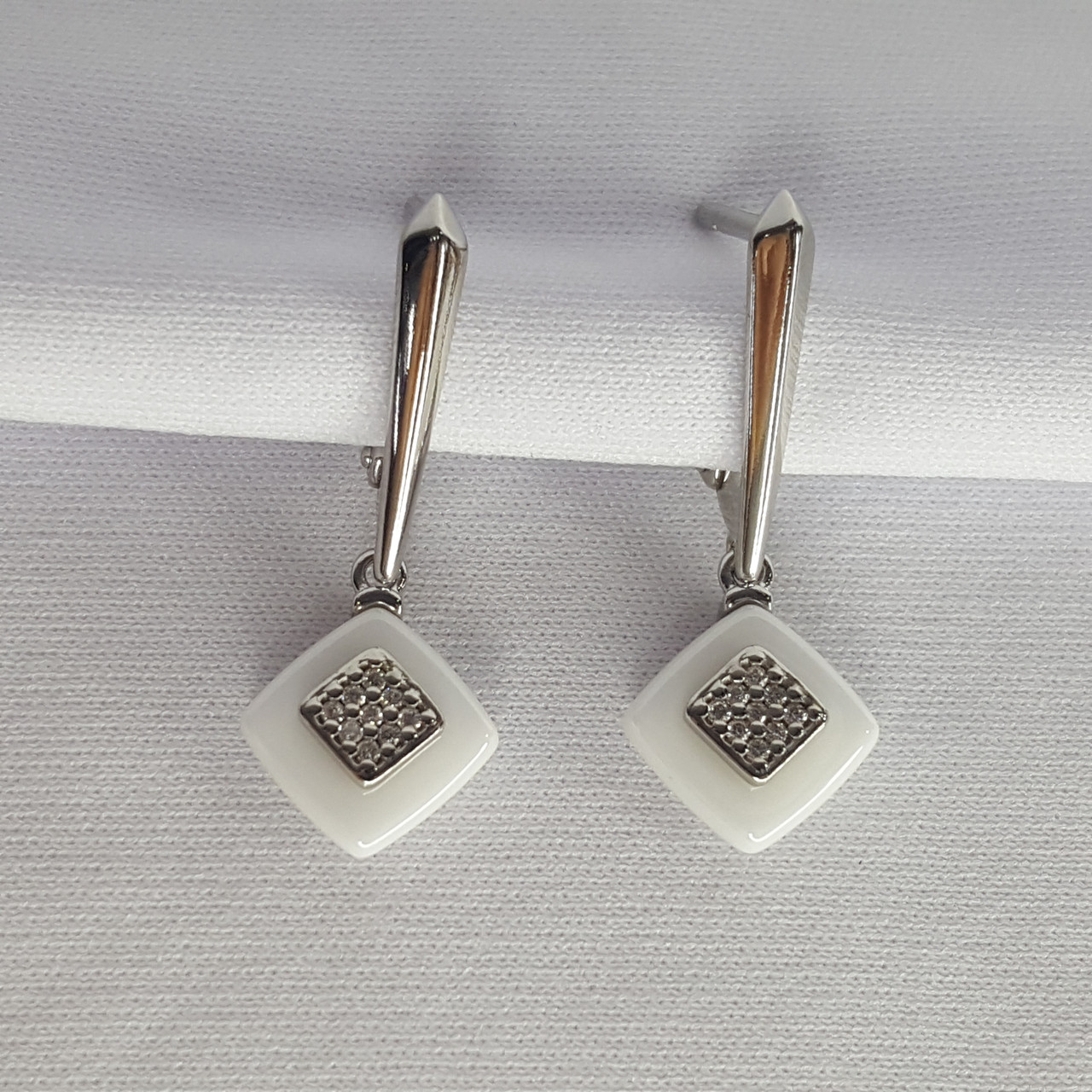 Серьги из серебра с керамическими вставками и фианитами Diamant 94-121-01270-2 серебро с родием, фото 1