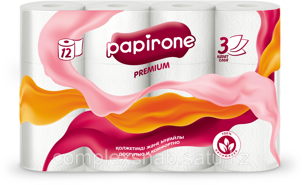 Туалетная бумага Papirone Premium, 3х-сл, 12шт, б/о - фото 1 - id-p107141975