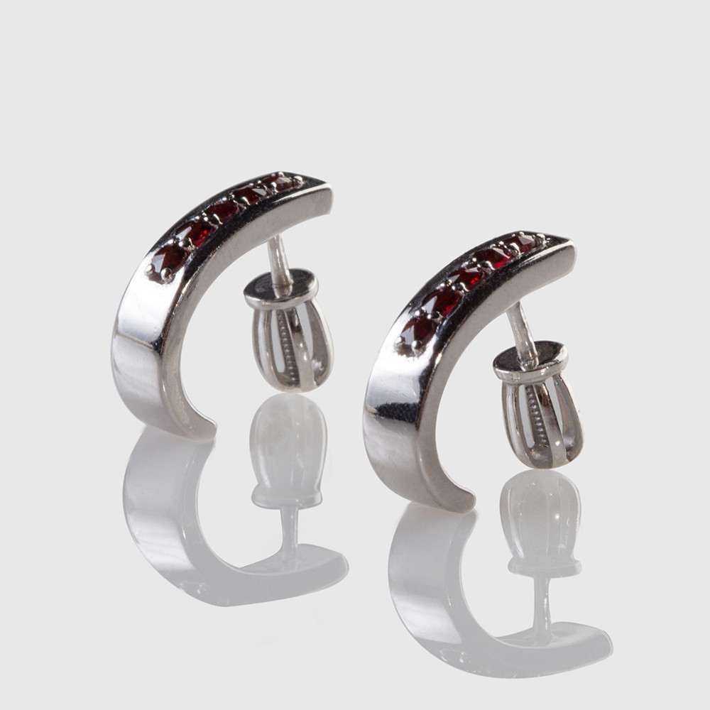 Серьги из серебра с природным богемским гранатом, фото 1