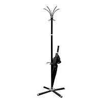 Вешалка-стойка "Классикс-ТМ3", 1,8 м, крестовина 70х70 см, 5 крючков + место для зонтов, металл, черная