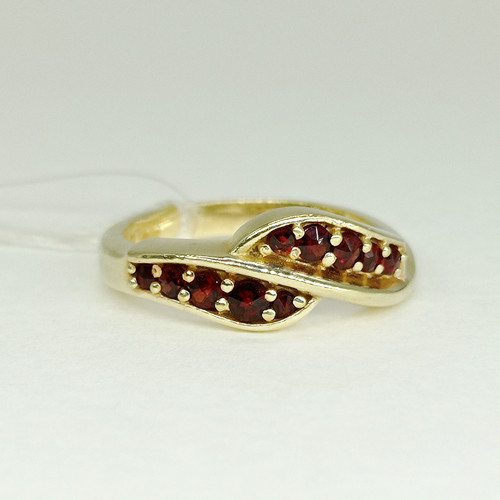 Кольцо из позолоченного серебра с природным богемским гранатом - размер 16,5, фото 1