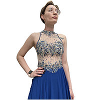 Вечернее шифоновое платье с открытой спиной 40\42 р (синий)