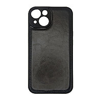 Чехол на Iphone 14 пластик кожаный Чёрный