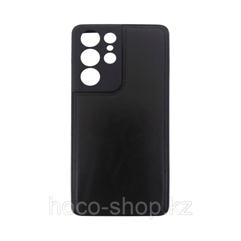 Чехол на Samsung S21 Ultra пластик кожаный Чёрный
