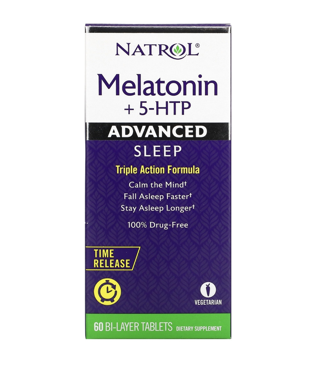 Natrol мелатонин + 5htp, улучшенный сон, 60 двухслойных таблеток - фото 1 - id-p107157543