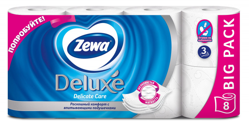 Бумага туалетная Zewa Deluxe, 8 рулонов, фото 1