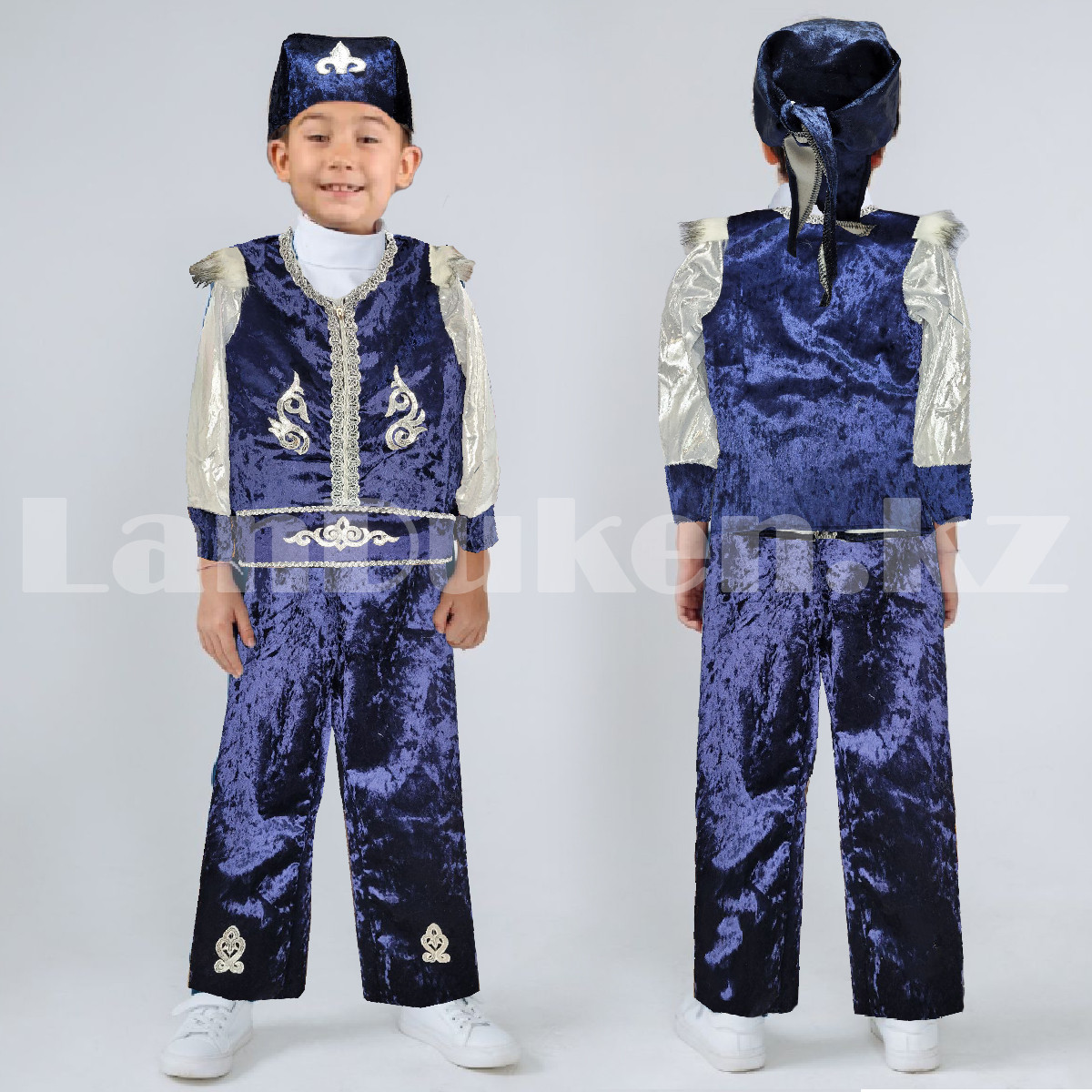 Костюм детский казахский национальный с головным убором и поясом синий ...