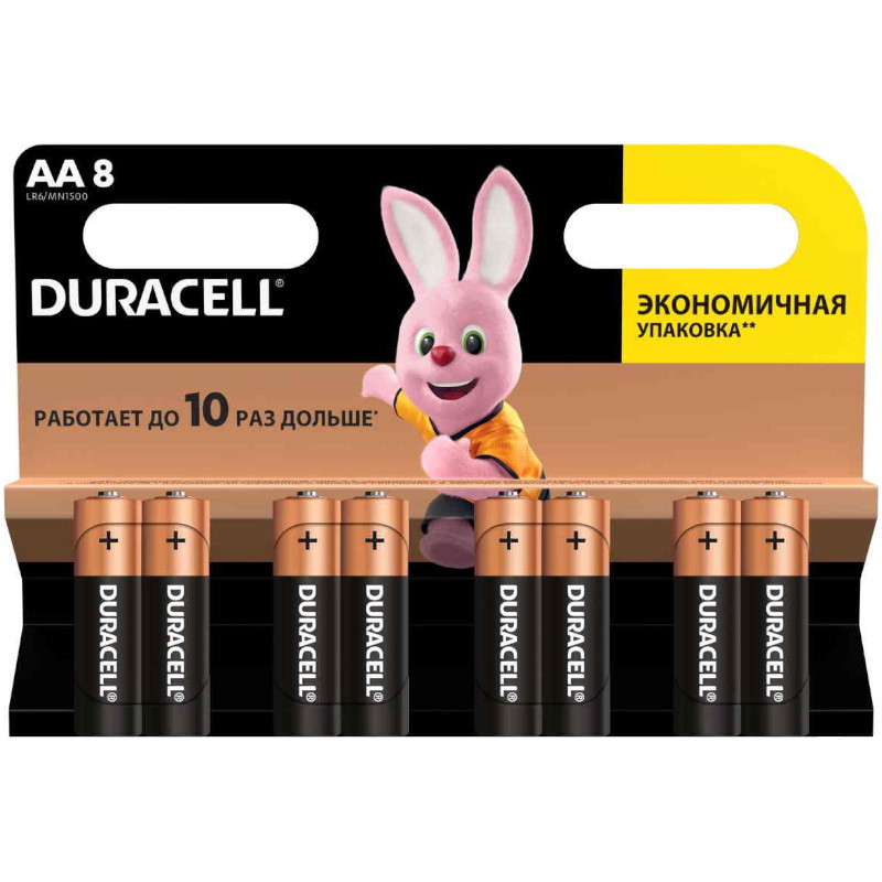 Батарейка щелочная Duracell Basic AA/LR6/MN1500 (Бельгия), 8шт