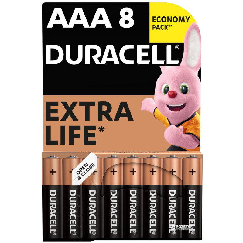 Батарейкa щелочная Duracell Basic AAA/LR03/MN2400 (Бельгия), 8шт