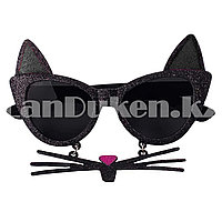 Карнавальные очки с кошачьими ушами и усами блестящие