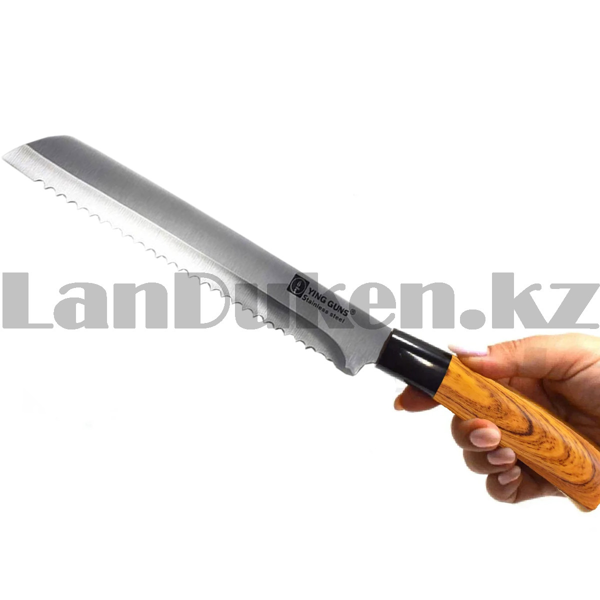 Нож для хлеба из нержавеющей стали с рукояткой под дерево Ying guns 33 см - фото 3 - id-p107194916