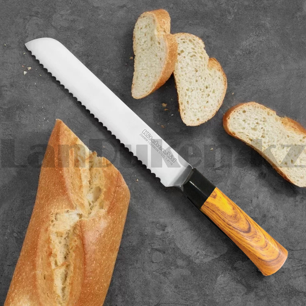Нож для хлеба из нержавеющей стали с рукояткой под дерево Ying guns 33 см - фото 1 - id-p107194916