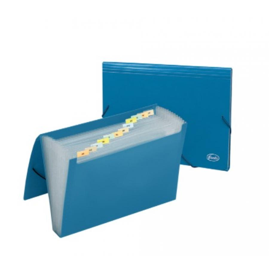Папка-бокс для бумаг на эластичных резинках А4, 0,70мм, 12 отделений, ПП, синий, Forofis
