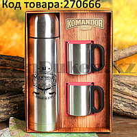 Набор туристической посуды "Настоящий мужчина" из нержавеющей стали термос 750 мл две кружки 250 мл